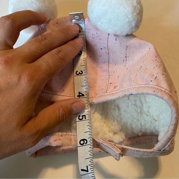 Baby girl Sherpa lined double pom-pom pink hat - Picture 3 of 5